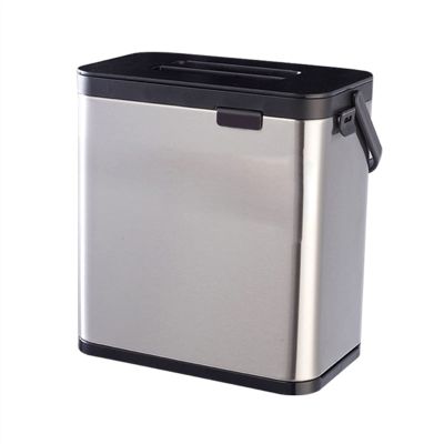 DYPASA Wastepaper Basket 0.8 Gal/3L Hanging Trash Can with Lid for Kitchen Cabinet Door, Stainless Steel Garbage Can Kitchen Compost Bin for Countertop or Under Sink Garbage Can