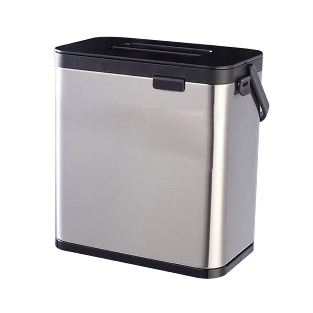 DYPASA Wastepaper Basket 0.8 Gal/3L Hanging Trash Can with Lid for Kitchen Cabinet Door, Stainless Steel Garbage Can Kitchen Compost Bin for Countertop or Under Sink Garbage Can