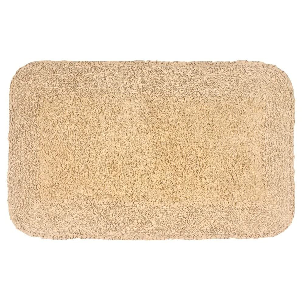 Modern & Contemporary Linen Beige Boho Bathroom Rugs with Lovely Frill Trims & Towel Texture Size: 24"x40" | Non Slip Backing Quick Water Absorbent Soft Warm Cozy Underfoot Feel Machine Washable