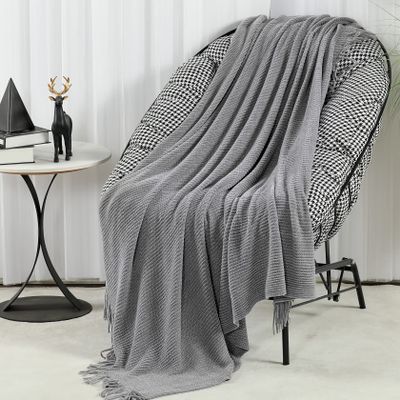 Blagic Grey Throw Blanket for Couch Soft Farmhouse Chenille Boho Throw Blanket with Tassels Home Decorative Lightweight Throw Blankets, Throws for Bed/Chair/Sofa, Stripe Textured (Light Grey,50"x60")