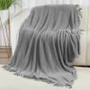 Blagic Grey Throw Blanket for Couch Soft Farmhouse Chenille Boho Throw Blanket with Tassels Home Decorative Lightweight Throw Blankets, Throws for Bed/Chair/Sofa, Stripe Textured (Light Grey,50"x60") view 2