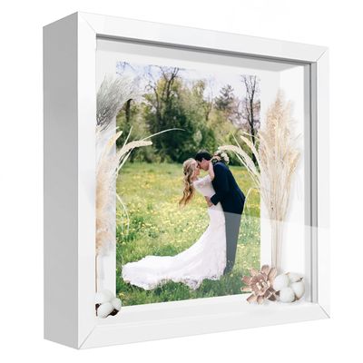 TouYinger 10x10 Shadow Box Frame Display Case with Letter Stickers, 3D Picture Frame, Display Case Box for Memorabilia, Baby Items, Wedding Memories, Crafts, Tickets and Photos (White, 10x10)