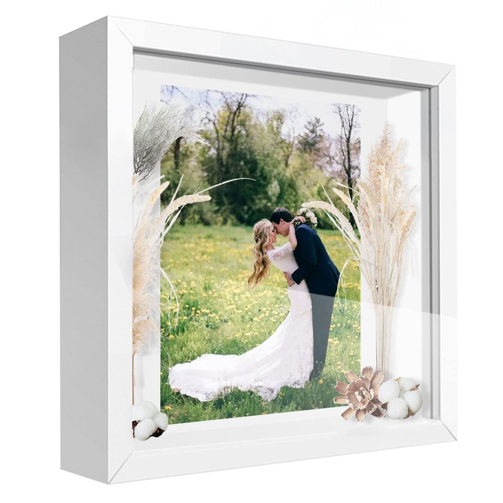 TouYinger 10x10 Shadow Box Frame Display Case with Letter Stickers, 3D Picture Frame, Display Case Box for Memorabilia, Baby Items, Wedding Memories, Crafts, Tickets and Photos (White, 10x10)