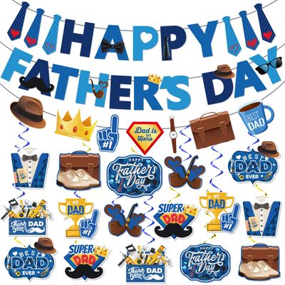 35Pcs Happy Fathers Day Decorations, Happy Fathers Day Banner Fathers Day Hanging Decorations, Fathers Day Decorations for Party, Fathers Day Decorations for the Home