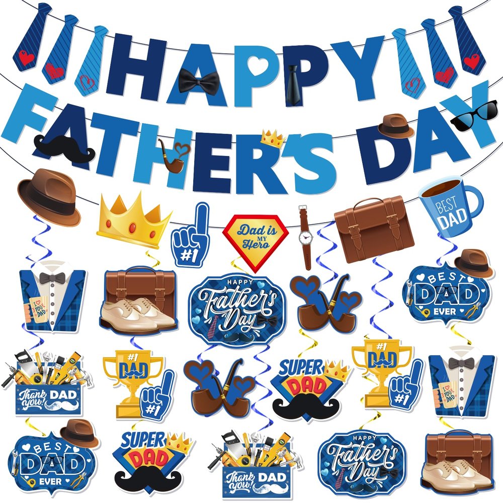 35Pcs Happy Fathers Day Decorations, Happy Fathers Day Banner Fathers Day Hanging Decorations, Fathers Day Decorations for Party, Fathers Day Decorations for the Home