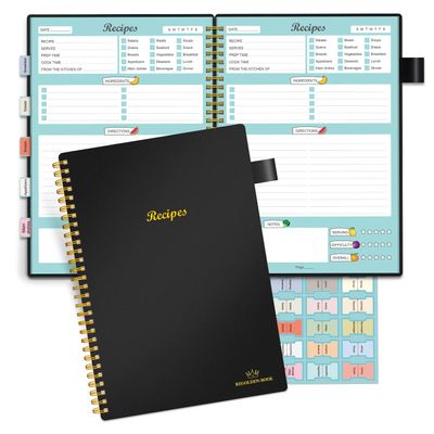 Aesthetic Blank Recipe Book to Write in Your Own Recipes, 7 x 10" Simplified Cookbook to Organize Your Recipes for Family Cooking Lover, 120 Pages Recipe Organizer, Black