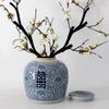 ADECQ Antique Style Ceramic Ginger Jar Vase with Lid, Decorative Double Happiness Porcelain Ceramic Covered Jar Vase, China Ming Style, Jingdezhen,Flower Vases Decor red view 2