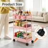 danpinera Plastic Slim Storage Cart, 3 Tier Narrow Rolling Cart on Wheels Bathroom Organizer with Dividers Handle Hanging Cups Hooks for Laundry Room Kitchen Small Spaces, Pink view 2
