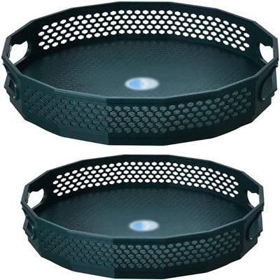 DEPILA Storage Bins 2Pcs Kitchen Turntable Storage Basket Box Rotating Non-Slip Plastic Spice Rack Spinning Tray Organizer with Handles for Cabinet Shelf