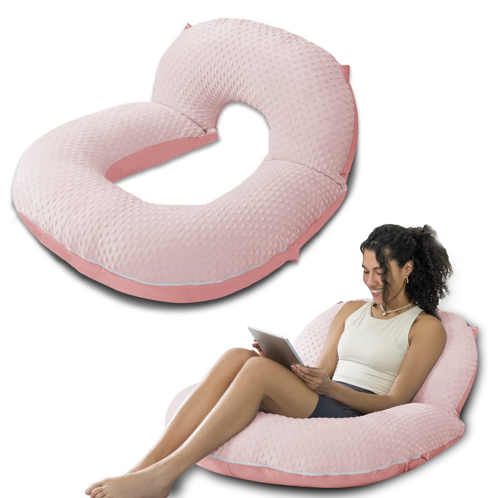 INSEN Reading Pillow, Back Pillow for Sitting in Bed and Couch, Gaming Pillow for Adults, Sit Up Support for Bed, Pink Bubble Velvet