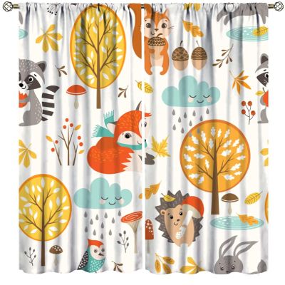 Kids Animal Curtains Baby Boy Girl Bedroom Decor Cartoon Woodland Bear Rod Pocket Curtains Child Nursery Colorful Wildlife Jungle Forest Living Room Window Drapes 2 Panels 52x84in