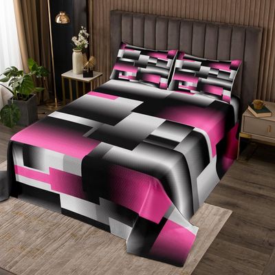 jejeloiu Pink Gray Black Abstract Bedspread Twin Size Modern Geometric Art Coverlet Set Geometry Rectangle Room Decorative Quilted Coverlet Quilted Set 2Pcs Bedspreads Quilt