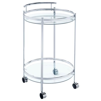Coaster Home Furnishings Chrissy Round Glass Shelf Metal Bar Cart Chrome 181367