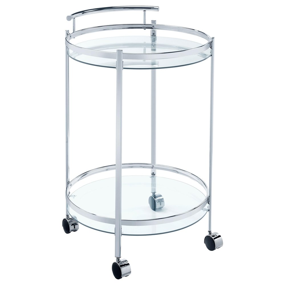 Coaster Home Furnishings Chrissy Round Glass Shelf Metal Bar Cart Chrome 181367