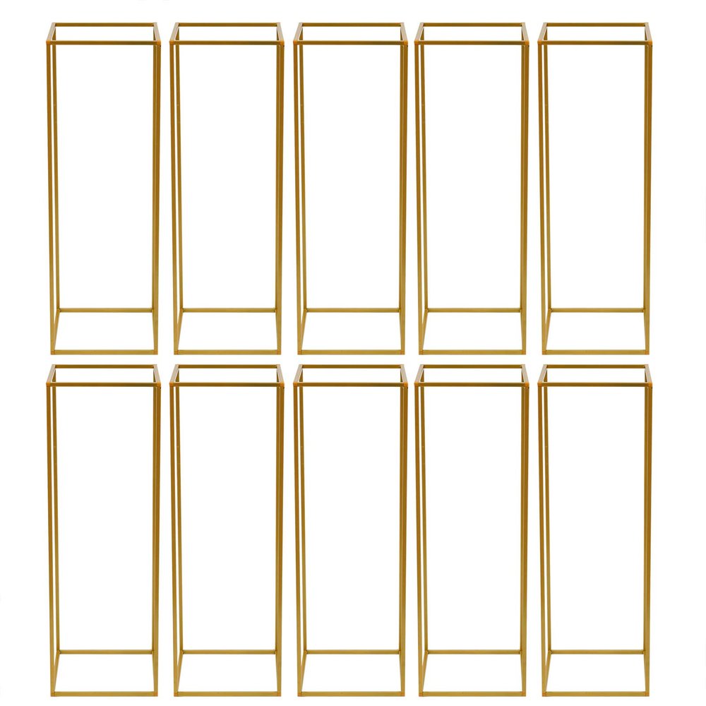 10Pcs Gold Wedding Centerpieces for Tables Wedding Flower Stand Gold Vase Column Flower Stand Rectangular Geometric Flower Rack Metal Plating Floral Decor Bouquet Holder for Wedding Party Event