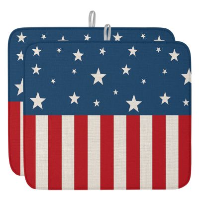 4th of July Dish Drying Mat for Kitchen Counter, Linen Texture Patriot Independence Day Absorbent Reversible Dish Drainer Rack Mats for Coffee Bar Mats 18''x24'' 2 PCS