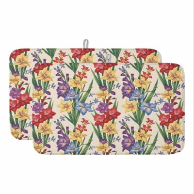 Spring Floral Dish Drying Mat for Kitchen Counter, Colorful Summer Flower Farmhouse Absorbent Reversible Dish Drainer Rack Mats for Coffee Bar Mats 18''x24'' 2 PCS