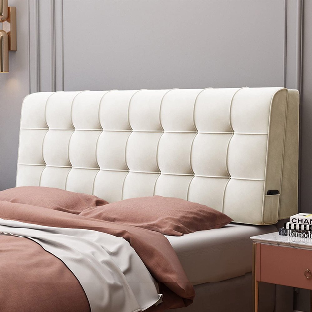 ZZYK Headboard Upholstered Oversized Reading Pillow Bedside Cushion Headboard Pillow 10cm Thickness Lumbar Positioning Support Backrest Day Bed Cushion,White,No Headboard 78.7"