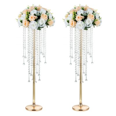 NUPTIO Gold Vase Wedding Centerpieces: 2 Pcs 29.5in Tall Crystal Flower Stand for Tables Elegant Metal Flowers Arrangement Vases for Weddings Birthday Party Anniversary Reception Home Decorations