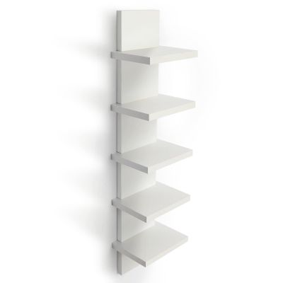 Bloddream 5 Tier Wall Shelves White, Vertical Column Shelf Floating Storage Home Decor Organizer Tall Tower Design Utility Shelving Bedroom Living Room, 30.7inch