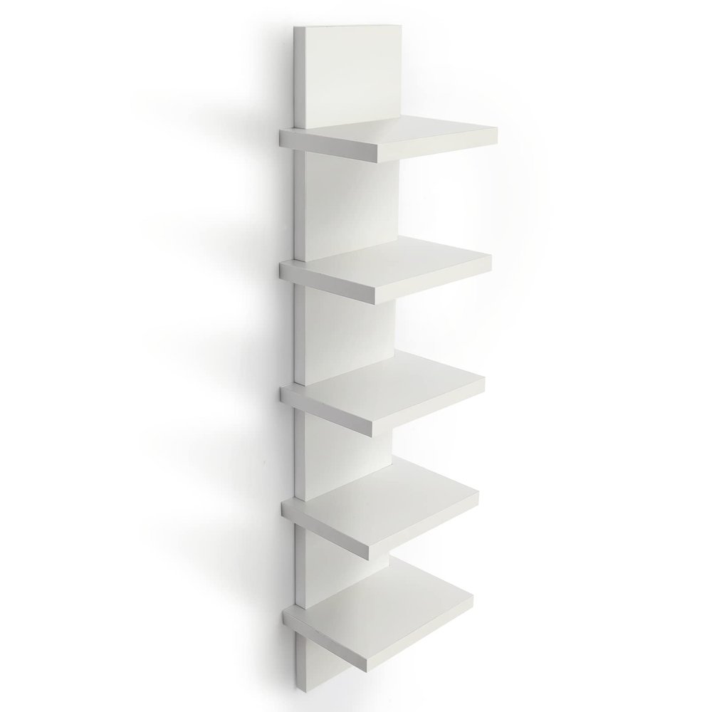 Bloddream 5 Tier Wall Shelves White, Vertical Column Shelf Floating Storage Home Decor Organizer Tall Tower Design Utility Shelving Bedroom Living Room, 30.7inch