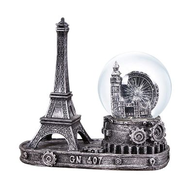 Antique Ferris Wheel Snow Globe Collectibles, Paris France Eiffel Tower Statue Figurine Table Centerpiece Desktop Decor for Home Office (Silver)