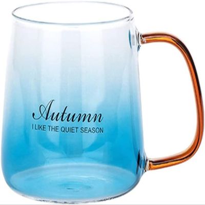 Coffee Mugs Clear Glass Coffee Mugs with Handle Colorful Painted Cups for Breakfast Coffee/Water/Oat/Tea/Milk Mug Large Gifts Blue for Coffee Milk