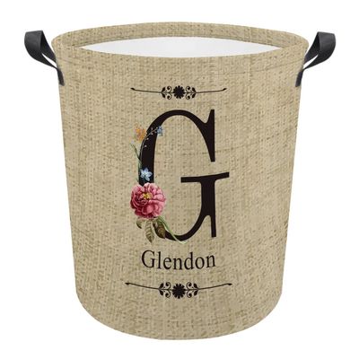 MALIHONG Monogram Letter G Laundry Basket Floral Laundry Hamper Vintage Custom Name Initial Letter Collapsible Storage Bin Clothes Organizers with Handle for Bedroom Bathroom