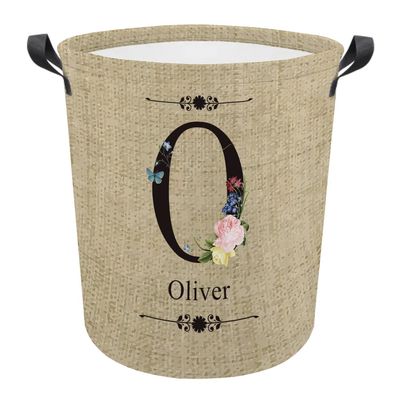 MALIHONG Monogram Letter O Laundry Basket Floral Laundry Hamper Vintage Custom Name Initial Letter Collapsible Storage Bin Clothes Organizers with Handle for Bedroom Bathroom