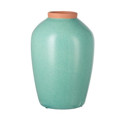 A&B Home Decorative Blue Ceramic Flower Vase, Home Decor Accent with Round Design, for Living Room Kitchen Entryway Tabletop Countertop Mantel, 9" x 9" x 13"
