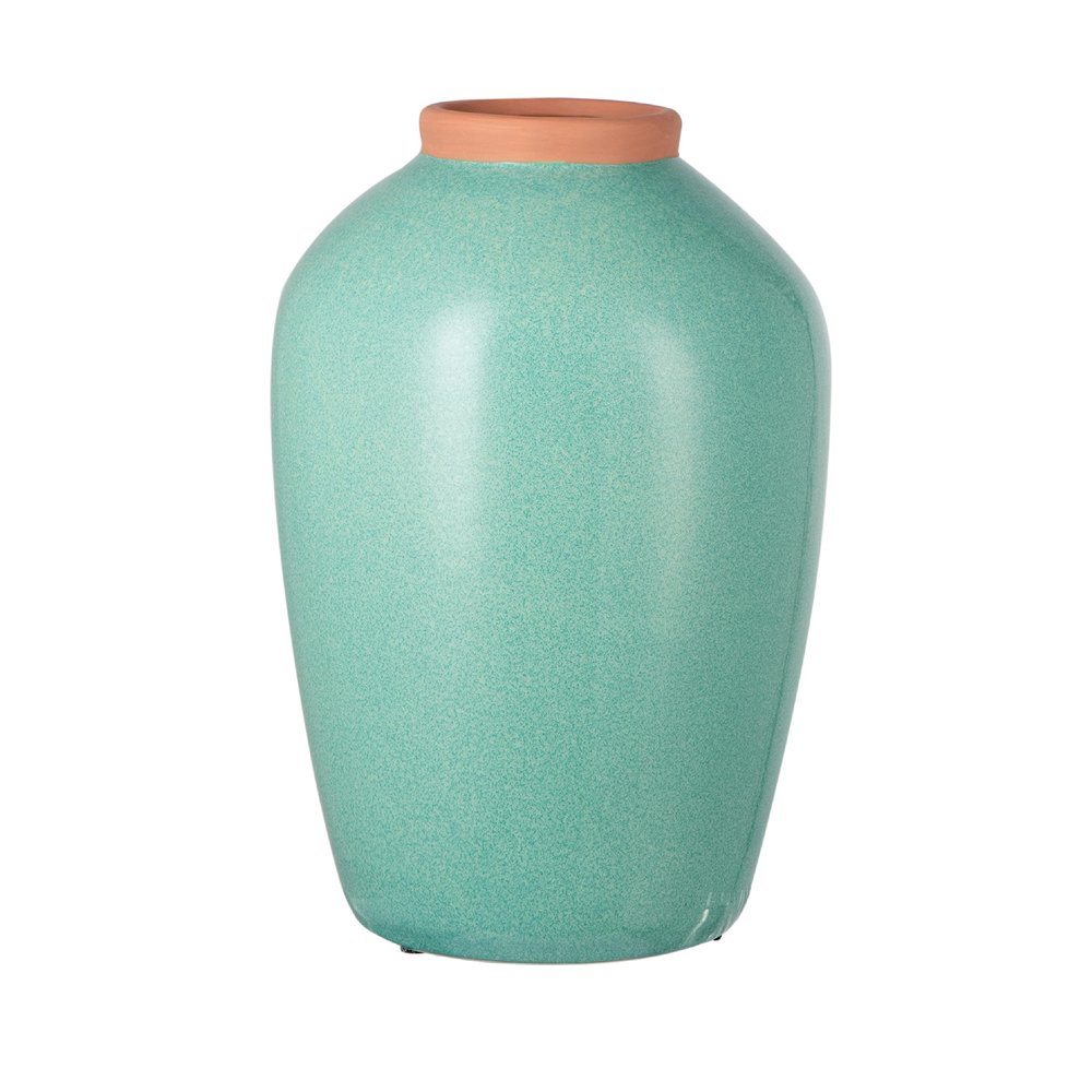 A&B Home Decorative Blue Ceramic Flower Vase, Home Decor Accent with Round Design, for Living Room Kitchen Entryway Tabletop Countertop Mantel, 9" x 9" x 13"