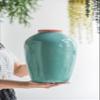 A&B Home Decorative Blue Ceramic Flower Vase, Home Decor Accent with Round Design, for Living Room Kitchen Entryway Tabletop Countertop Mantel, 9" x 9" x 13" view 3