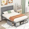 Full Size Bed Frame with Headboard and Drawers, Wood Full Bed Frame with Storage, Platform Bed Frame Full with Shelf on The End of The Bed,No Box Spring Needed (Gray) view 1
