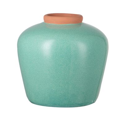 A&B Home Decorative Blue Ceramic Flower Vase, Home Decor Accent with Round Design, for Living Room Kitchen Entryway Tabletop Countertop Mantel, 10" x 10" x 9"