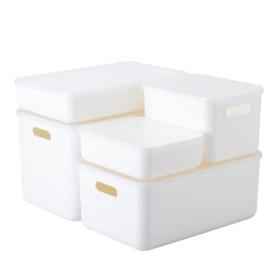 ANCATE Japanese-style pure white storage basket, wardrobe inside drawer organizing box, tabletop cosmetics storage box, covered stationery box 082L