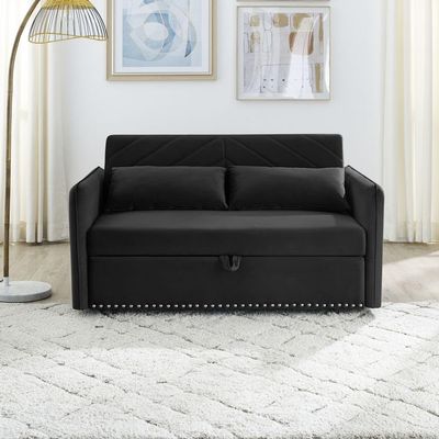 Augensternchen Modern Convertible Velvet Sleeper Sofa Bed, 55" Velvet Sleeper Sofa, Modern Adjustable Pull Out Sofa Bed Casual Recliner Armchair, Riveted Trim, 2 Lumbar Pillows and Arm Pockets