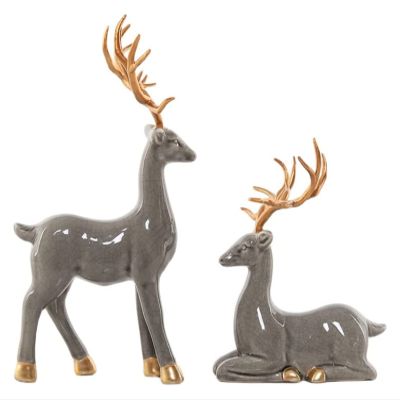ALDEPO Sculpture Tabletop New Chinese Ceramic Elk Statue Handmade Animal Sculpture Decor Desktop Lucky Deer Ornament Set Statue (Color : Christmas Reindeer -Style5)