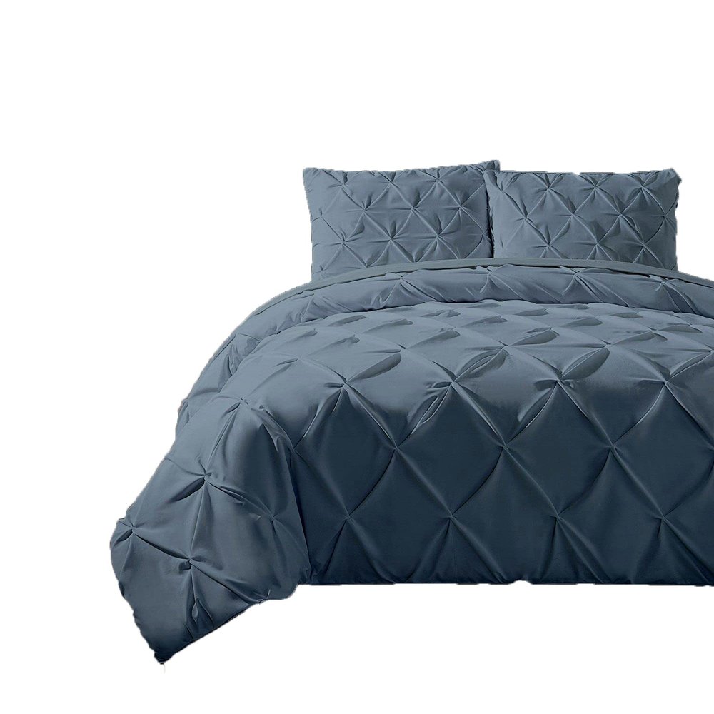 Linen Era Oversized King Plus 120 x 128 Pinch Pleated Duvet Cover Set Steel Blue Cotton with Zipper Closure & Corner Ties 3 Piece