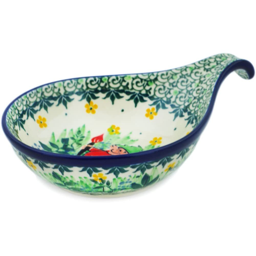 Polmedia Polish Pottery Condiment Dish UNIKAT - Green Tranquility Pattern Handmade in Boleslawiec Poland by Ceramika Artystyczna + Certificate of Authenticity