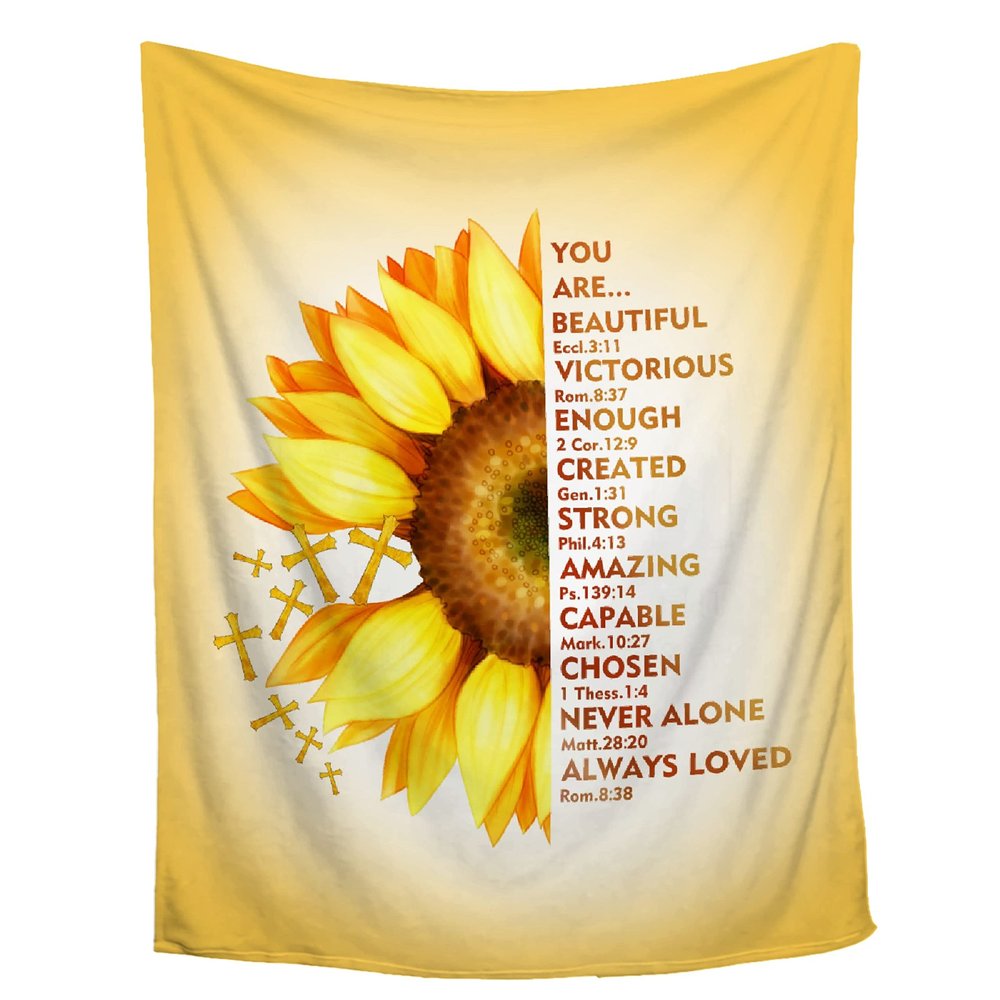AMITAYUS Yellow Sunflower Prayer Blanket Bible Verse Healing Inspirational Sympathy Fleece Throw Religious Christian Gifts for Women Wife - Womens Gift Ideas - 90''x120''