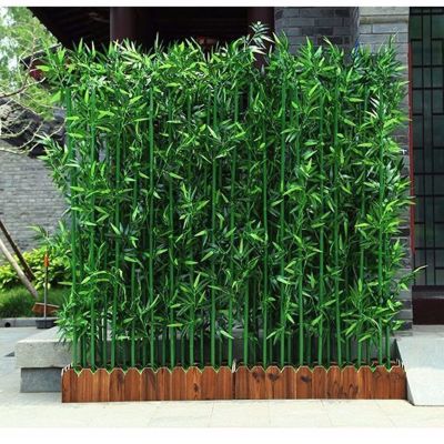 Terrace Simulation Bamboo Entrance Ornamental Screen, Fake Artificial Plants Room Separator Privacy Barrier for Halls, Office, Airports, Wood Base ( Color : 1.5m Tall , Size : 100x18x18.5cm-18 Pole )