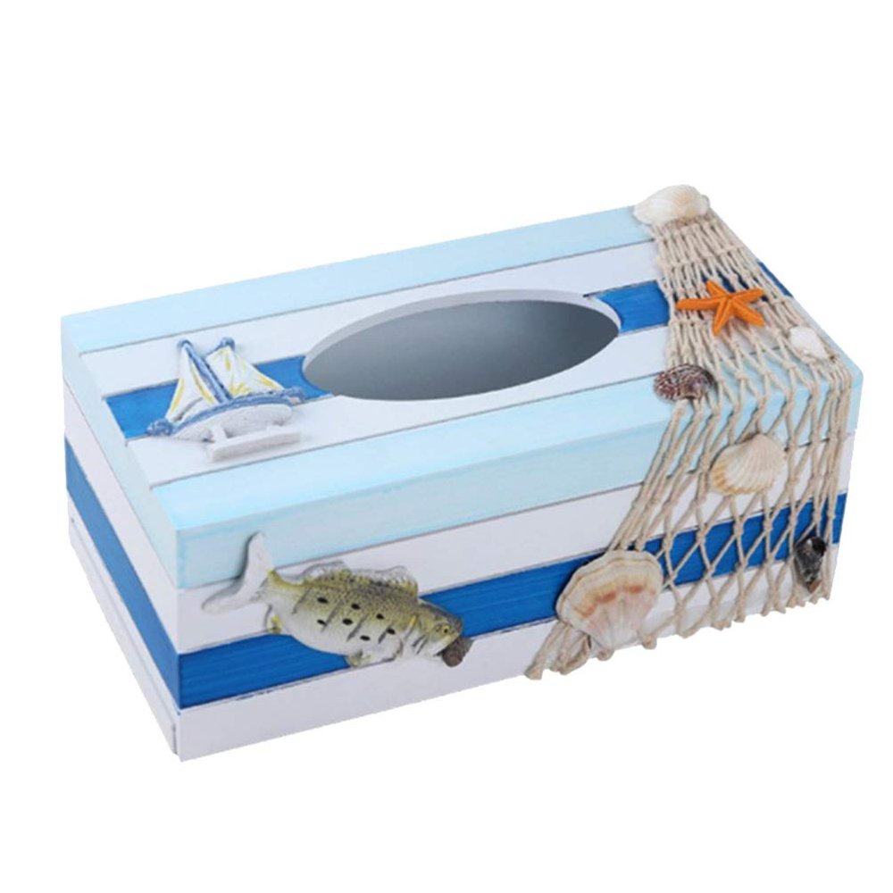 Cabilock Mediterranean Decorative Wooden Tissue Box Holder Storage Box Cozy Home Accessory