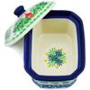 Polmedia Polish Pottery Mini Cake Box 4", Salt Box, UNIKAT - Cozy Bullfinch Pattern Handmade in Boleslawiec Poland by Ceramika Artystyczna + Certificate of Authenticity view 2