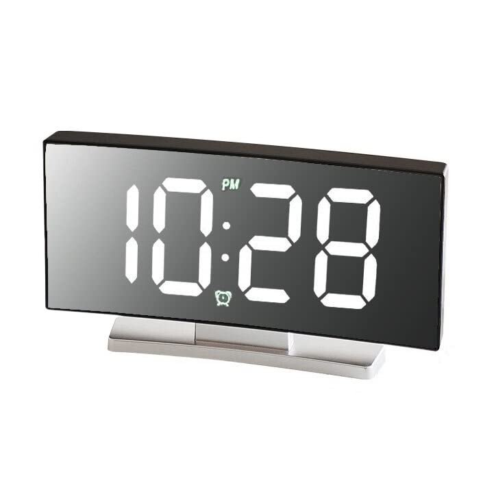 Led Alarm Clock Digital Electronic Alarm Clocks Curved Screen Mirror Temperature Clock with Snooze Function Desk Clock (Color : 669white)