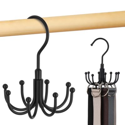 OMHOMETY Belt Hanger, Rotatable Belt Organizer for Closet, Accessories Rack, Space Saving Hanging Holder Storage Hook for Belt, Tie, Scarf, Purse, Bra, Tank Top, Black