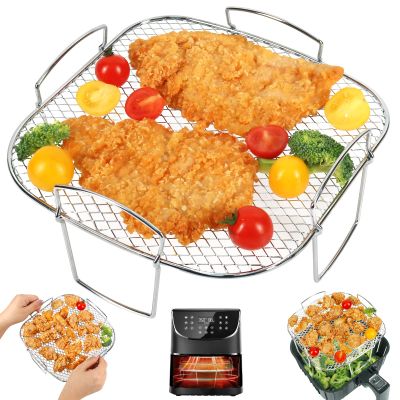 BYKITCHEN 8 Inch Square Air Fryer Rack, Stainless Steel Dehydrator Rack, Square Air Fryer Accessories for Cosori, Instant Vortex, Gourmia, Ninja Foodi Grill and More