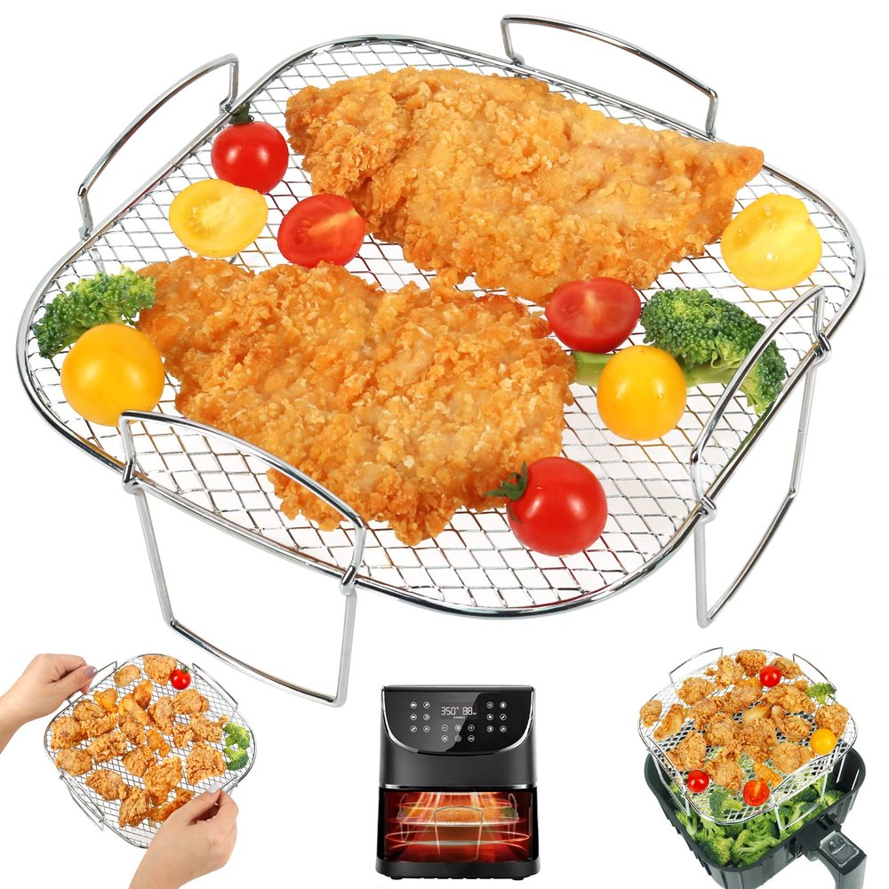 BYKITCHEN 8 Inch Square Air Fryer Rack, Stainless Steel Dehydrator Rack, Square Air Fryer Accessories for Cosori, Instant Vortex, Gourmia, Ninja Foodi Grill and More