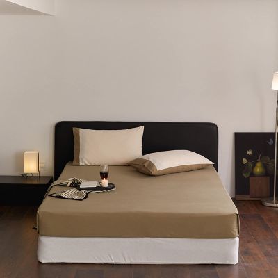 FCLDESHOP Soft Deep Pockets Fitted Sheet,Solid Color Cotton Bedding Fitted Sheets,Thick Brushed Cotton Mattress Protector Pillowcase for Single Double Bed,Brown,150x200cm (1pcs)