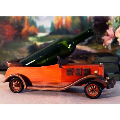 1 Pcs of Hand Made Wood Retro Antique Style Orange Convertible Car Wine Holder Figurine