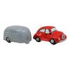 1 Set Of Kissing Red Vintage Car And Grey Camper Trailer Magnetic Salt And Pepper Shakers view 2